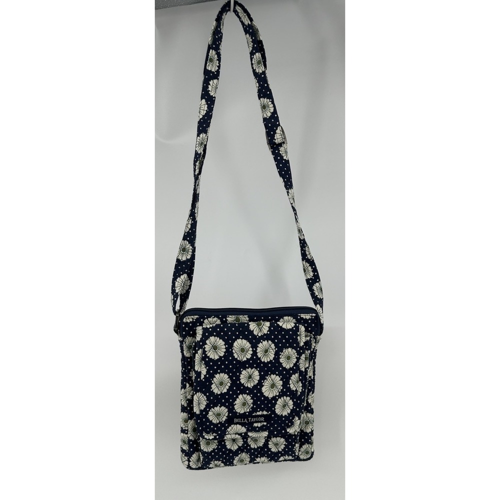 Bella Taylor Mini Crossbody Bag Purse Blue Daisy Cotton ID Card Adjustable Strap - Picture 3 of 16